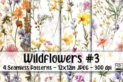 Watercolor Wildflowers Digital Paper #3 - 4 Seamless Pattern Product Image 1