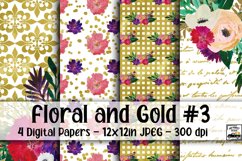 Floral and Gold Digital Paper #3 - 4 Papers Product Image 1