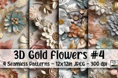 3D Gold Flowers Digital Paper #4 - 4 Seamless Patterns Product Image 1