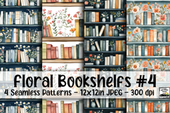 Floral Bookshelfs Digital Paper #4 - 4 Seamless Patterns Product Image 1
