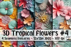 3D Tropical Flowers Digital Paper #4 - 4 Seamless Patterns Product Image 1