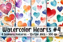 Watercolor Hearts Digital Papers #4 - 4 Seamless Patterns Product Image 1