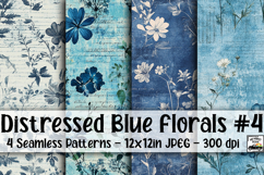 Distressed Blue Florals Digital Paper #4 - 4 Seamless Files Product Image 1