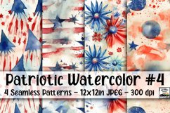 Patriotic Watercolor Digital Paper #4 - 4 Seamless Patterns Product Image 1