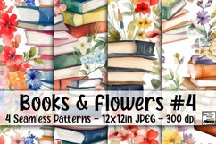 Books and Flowers Digital Paper #4 - 4 Seamless Patterns Product Image 1