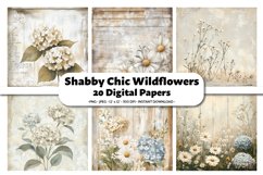 Shabby Chic Wildflowers Digital Paper, 20 PNG &amp; JPEG Product Image 1