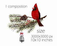 Watercolor Christmas clipart with cardinal birds Product Image 3