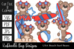 USA Beach Surf Bears - SVG PDF Cut File - Clipart PNG JPEG Product Image 1