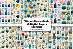 Vibrant Houseplants Seamless Digital Paper, 36 PNG Product Image 1