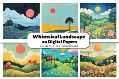 Whimsical Landscape Digital Paper, 20 PNG &amp; JPEG Product Image 1