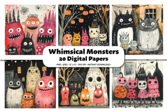 Whimsical Monsters Digital Paper Pack, 20 PNG &amp; JPEG Product Image 1