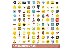 100 emblem icons set, flat style Product Image 1
