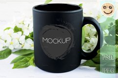 Black coffee mug mockup with apple blossom Product Image 2