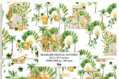 Waterolor Tropical Plants in Pots with greenhouse pattern Product Image 4