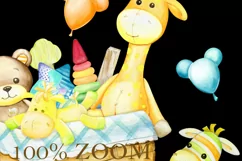 Watercolor Clipart, Wooden toys Digital, giraffe, teddy bear Product Image 4