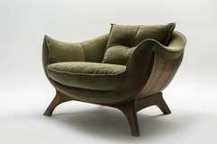 Modern green upholstered armchair with wooden frame on white Product Image 1