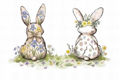 Watercolor Easter Bunnies PNG &amp; JPG Product Image 1