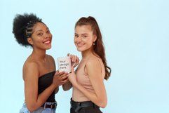 Multiethnic women holding white mug mockup Product Image 1