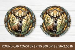 Round Car Coaster Sublimation Design | Stained Glass Deer Product Image 1