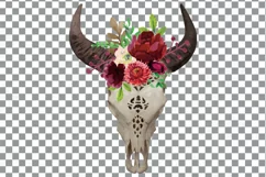 Carved skull, Watercolor floral buffalo skull clip art Product Image 2