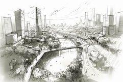 Urban sketch of a modern cityscape Product Image 1