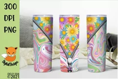 Floral Tie Dye Skinny Zipper Tumbler Sublimation PNG Product Image 1