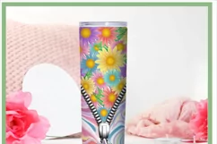 Floral Tie Dye Skinny Zipper Tumbler Sublimation PNG Product Image 2