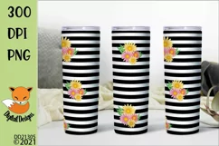Black Striped Floral Skinny Tumbler Sublimation PNG Product Image 1