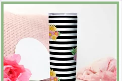 Black Striped Floral Skinny Tumbler Sublimation PNG Product Image 2