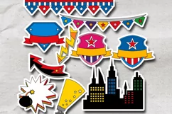 Superhero City Party clipart, buildings, banners, badge Product Image 2