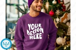 Purple men Sweatshirt empty space Mockup, christmas Gildan Product Image 1