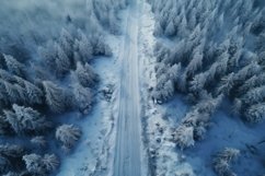 Snowy Road With Trees Background Wallpaper Product Image 1