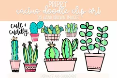 Preppy Cactus Doodle Clip Art | Color and Black and White! Product Image 1