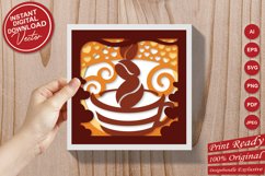 Papercut 3D Coffee Cup with Beans and Hearts SVG Template Product Image 2