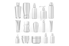 Cosmetic Bottles Set Vector. Empty Plastic White Package For Product Image 1