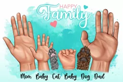 Family clipart, family hands and cat dog Product Image 1