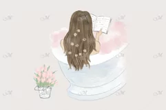 Girl W/Diary in a Bathtub Illustration Product Image 2