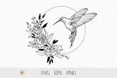 Hummingbird svg, Wreath with peony, Flying bird png Product Image 1