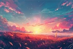 Enchanting sunset over a serene pastoral landscape Product Image 1