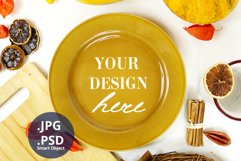 Round plate mockup, full wrap PSD mockup, Kitchen mock up Product Image 1