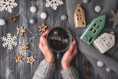 Woman holding hot Christmas tea with Santas sleigh and deers Product Image 1