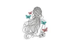 Woman with Flowing Hair Flowers and Butterflies Product Image 1