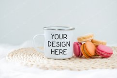 Mug Mockup Enamel Blank White Coffee Cup Macarons Product Image 1