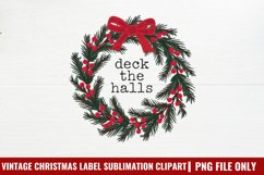 Deck the halls Vintage Christmas Label Sublimation PNG Product Image 1