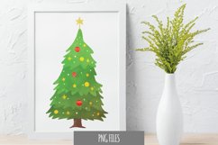 Christmas Tree with Baubles and Stars Watercolor Product Image 1
