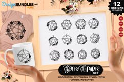 Decoration Pentagram Symbol With Flower And Leaves Clipart Product Image 1