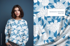 Blue Peony Seamless Pattern Product Image 1