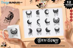 Decorative Crescent With Beads In Boho Styles Clipart Set Product Image 1