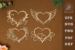 Decorative Floral Hearts Lasercut SVG Product Image 1