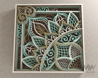 Decorative mandala SVG featuring split panel format and ornate symmetrical details